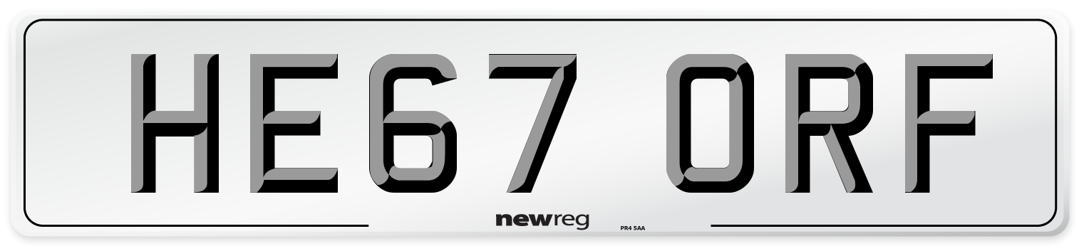 HE67 ORF Number Plate from New Reg
